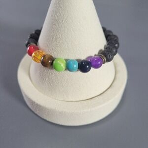 Chakra Stretch Bracelet Women Black Multi Lava Stone Amethyst Stretch Bead